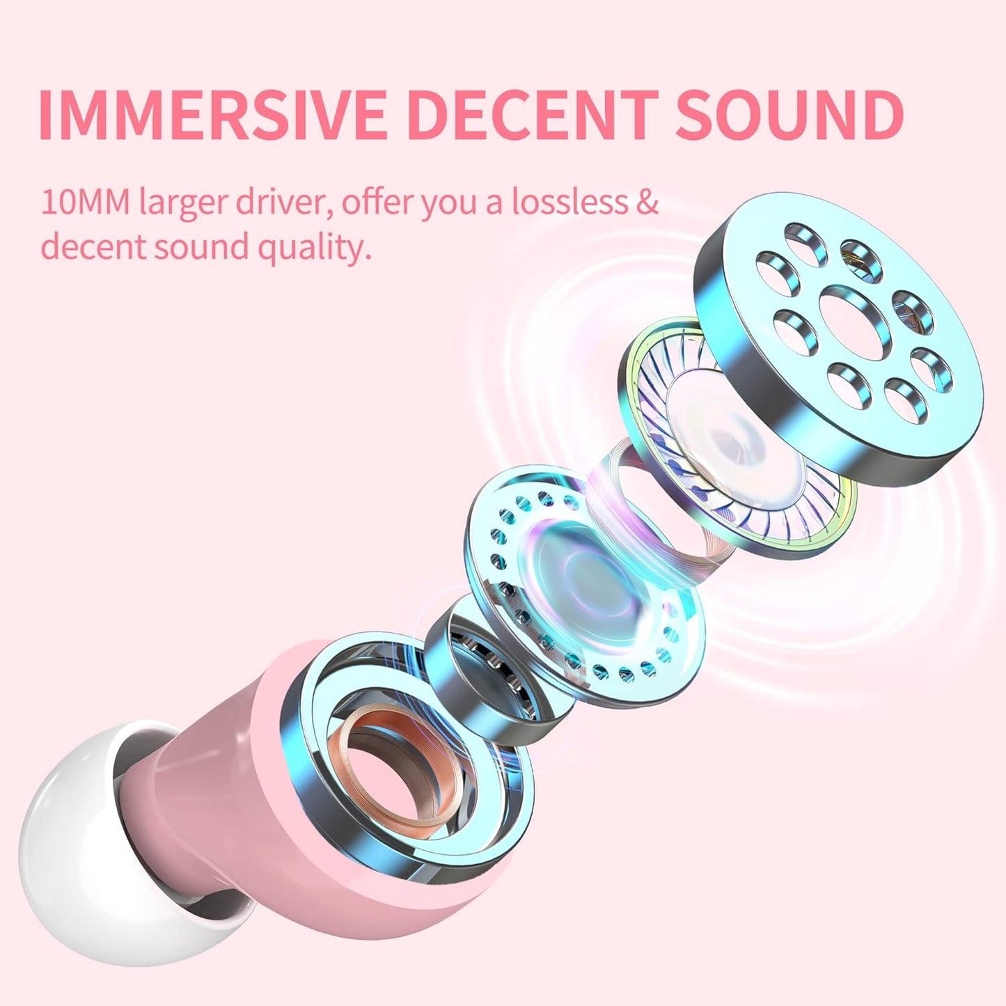 Auriculares Inalámbricos Bluetooth Rosa – 36 Horas, Impermeables IPX5