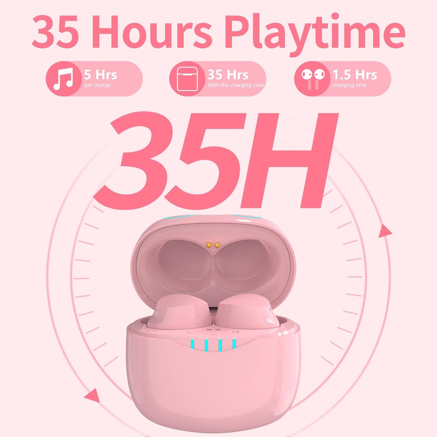 Auriculares Inalámbricos Bluetooth Rosa – 36 Horas, Impermeables IPX5