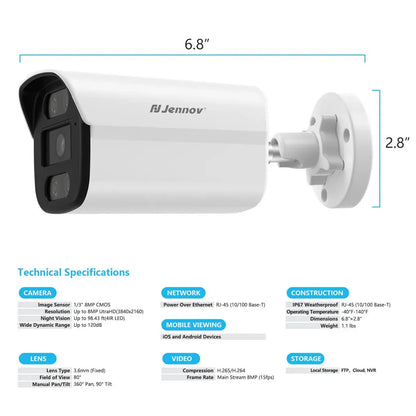 Jennov A95 – Cámara de Seguridad 4K PoE (8MP) con Visión Nocturna